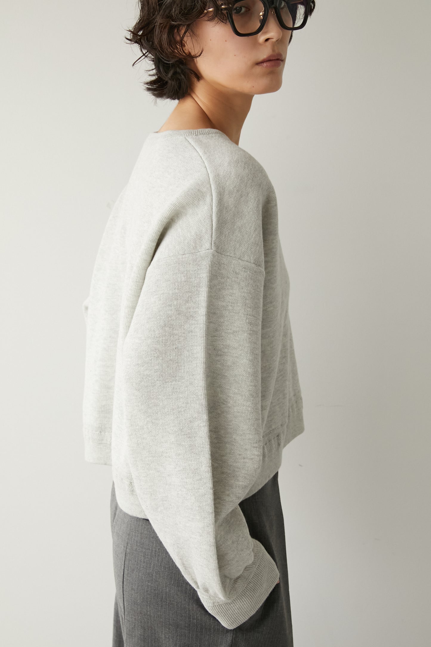 スキッパーニットトップス【GRAY】