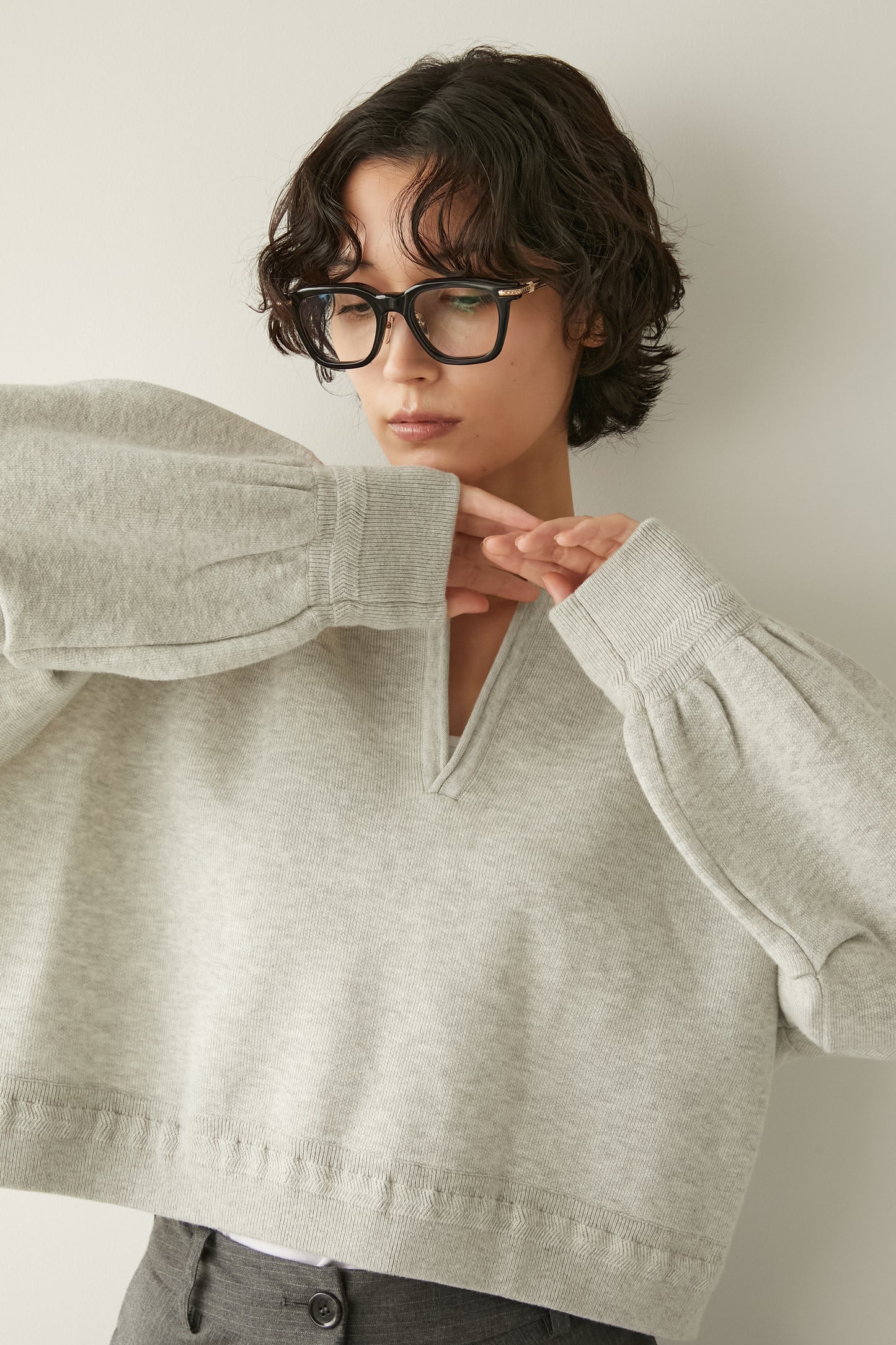 スキッパーニットトップス【GRAY】