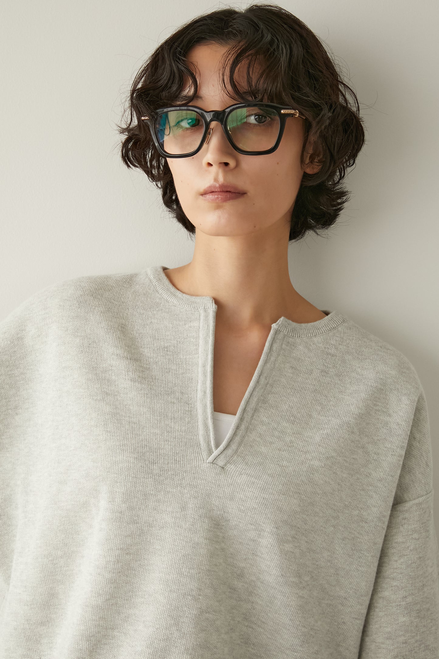 スキッパーニットトップス【GRAY】