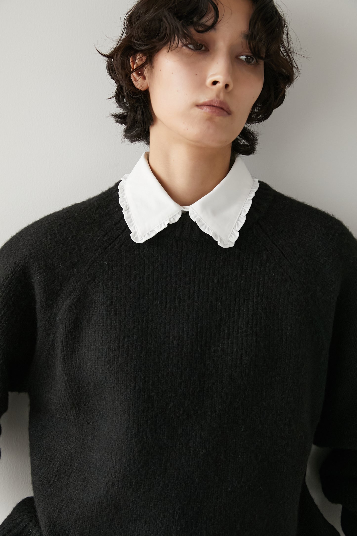 オーバークルーネックニット【BLACK】