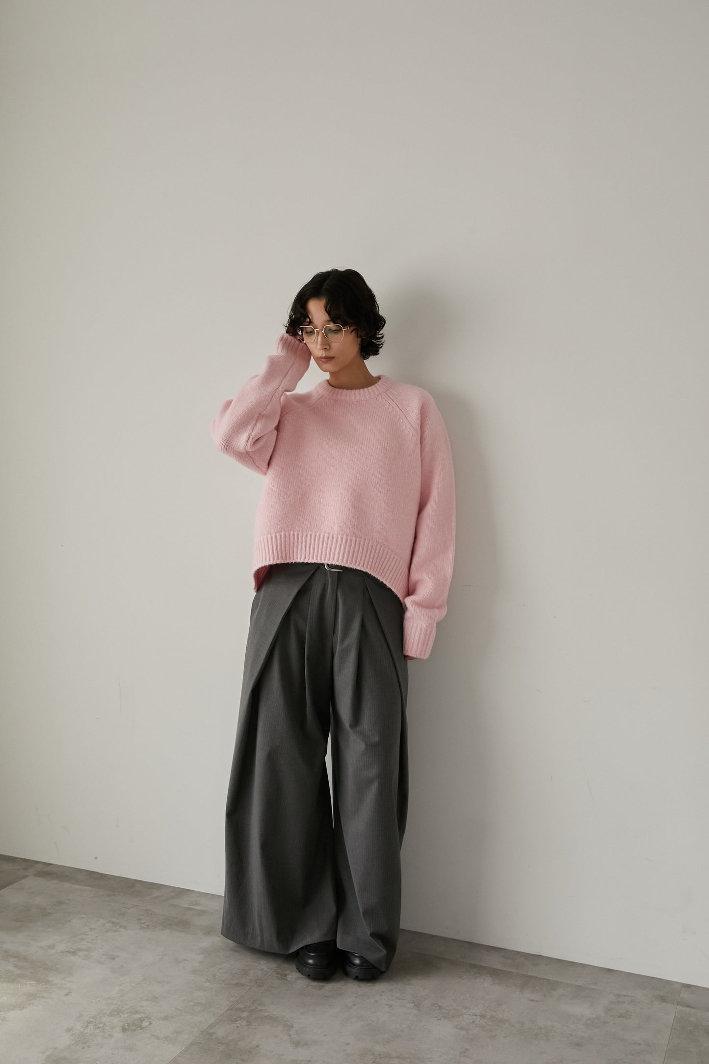 オーバークルーネックニット【PINK】