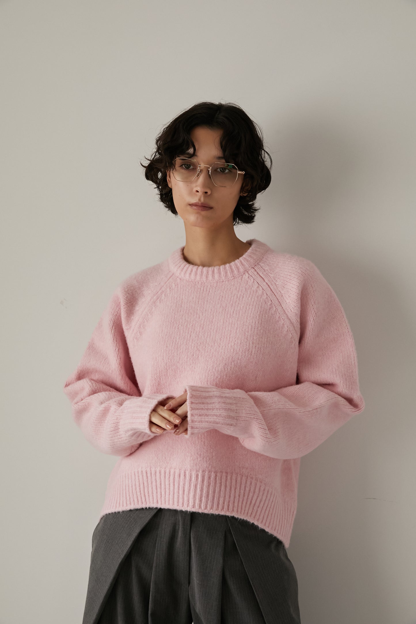 オーバークルーネックニット【PINK】