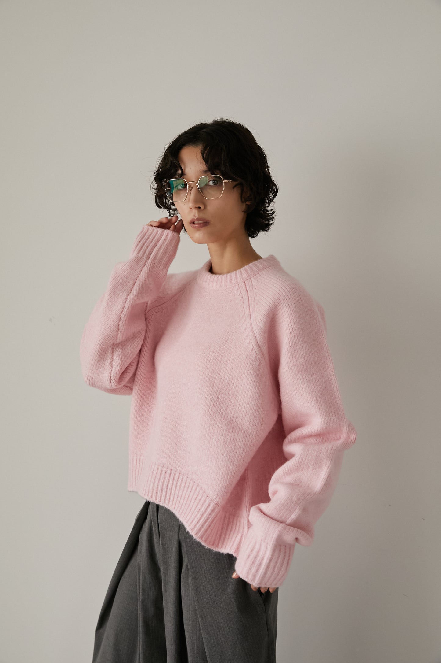 オーバークルーネックニット【PINK】