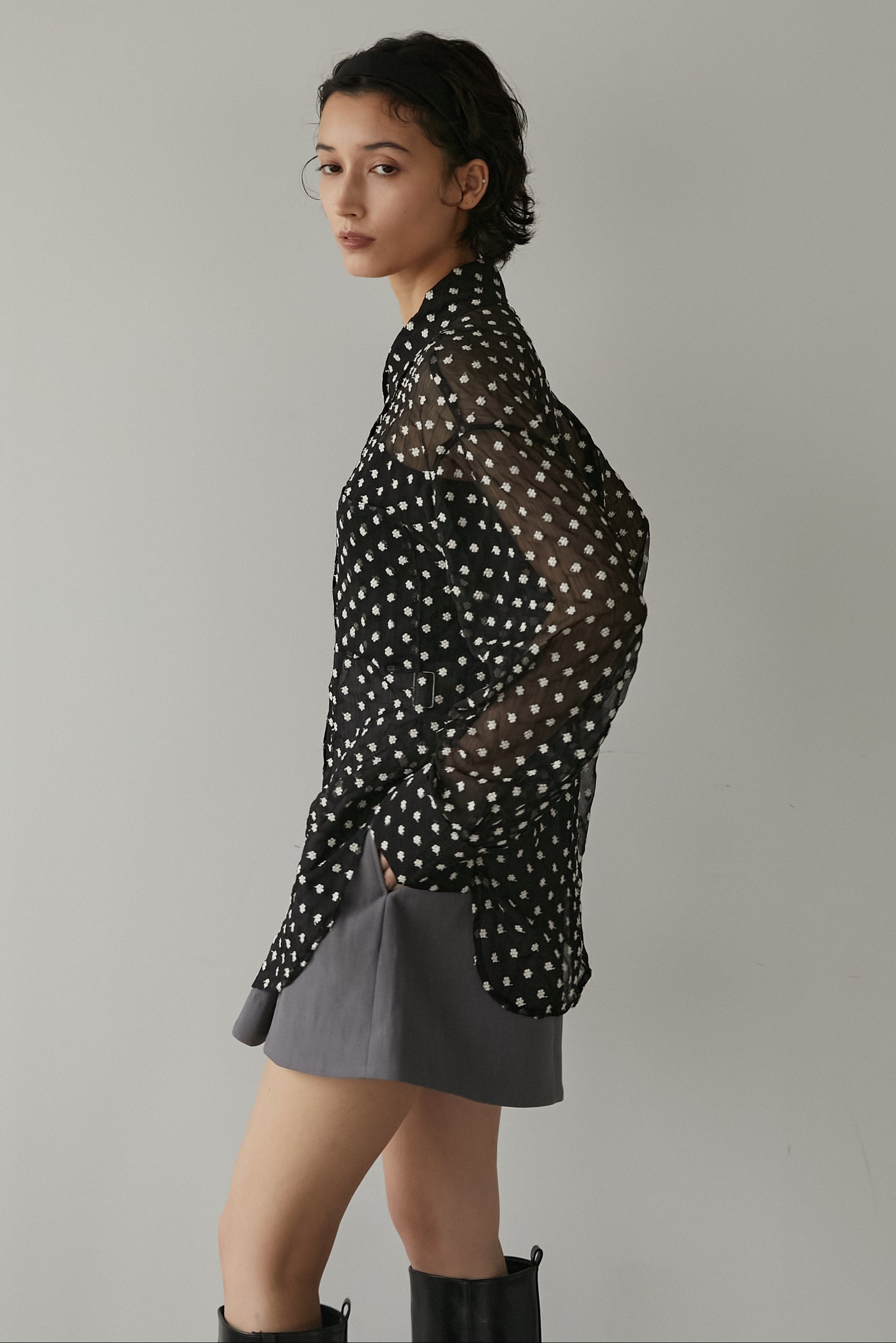 シアーオーバーシャツ【BLACK(MULTI)】 – ELLIE