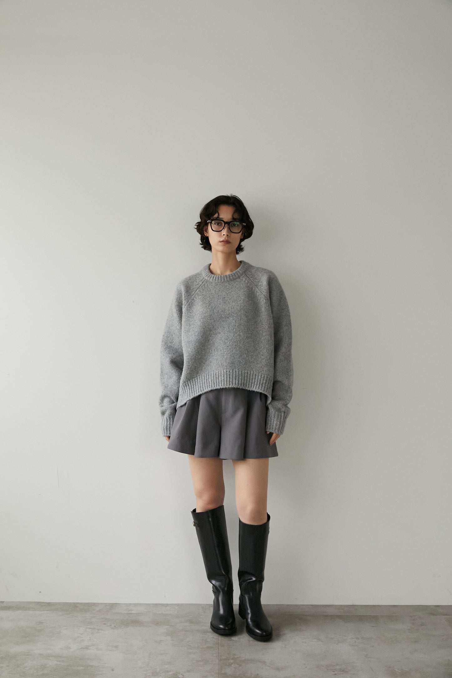 オーバークルーネックニット【GRAY】