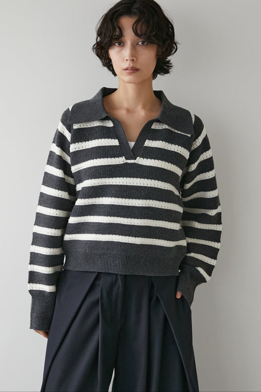 アイレットボーダーニット【GRAY】
