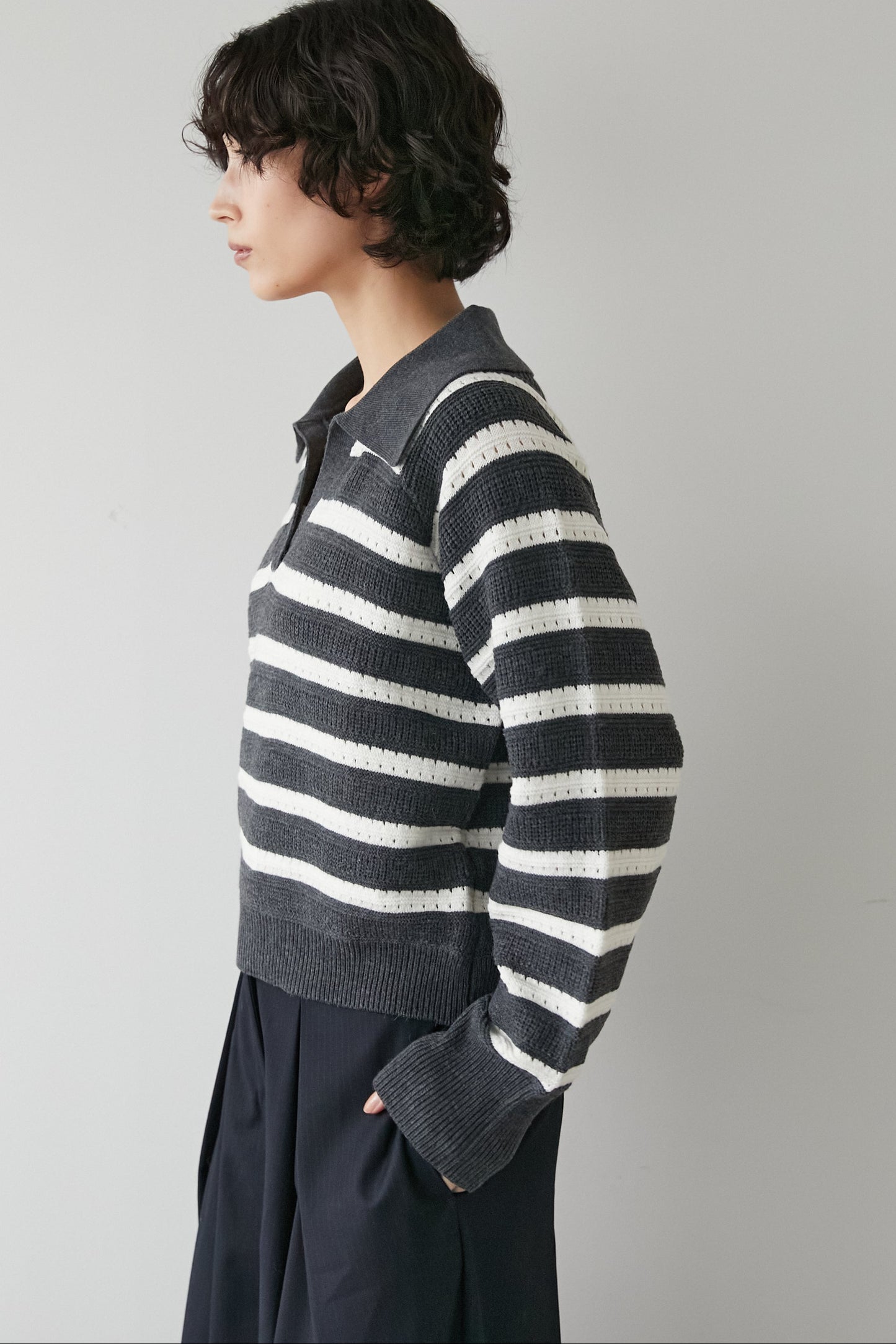 アイレットボーダーニット【GRAY】