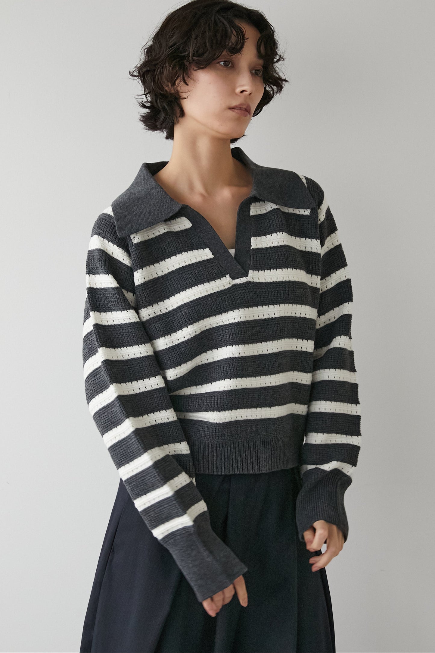 アイレットボーダーニット【GRAY】