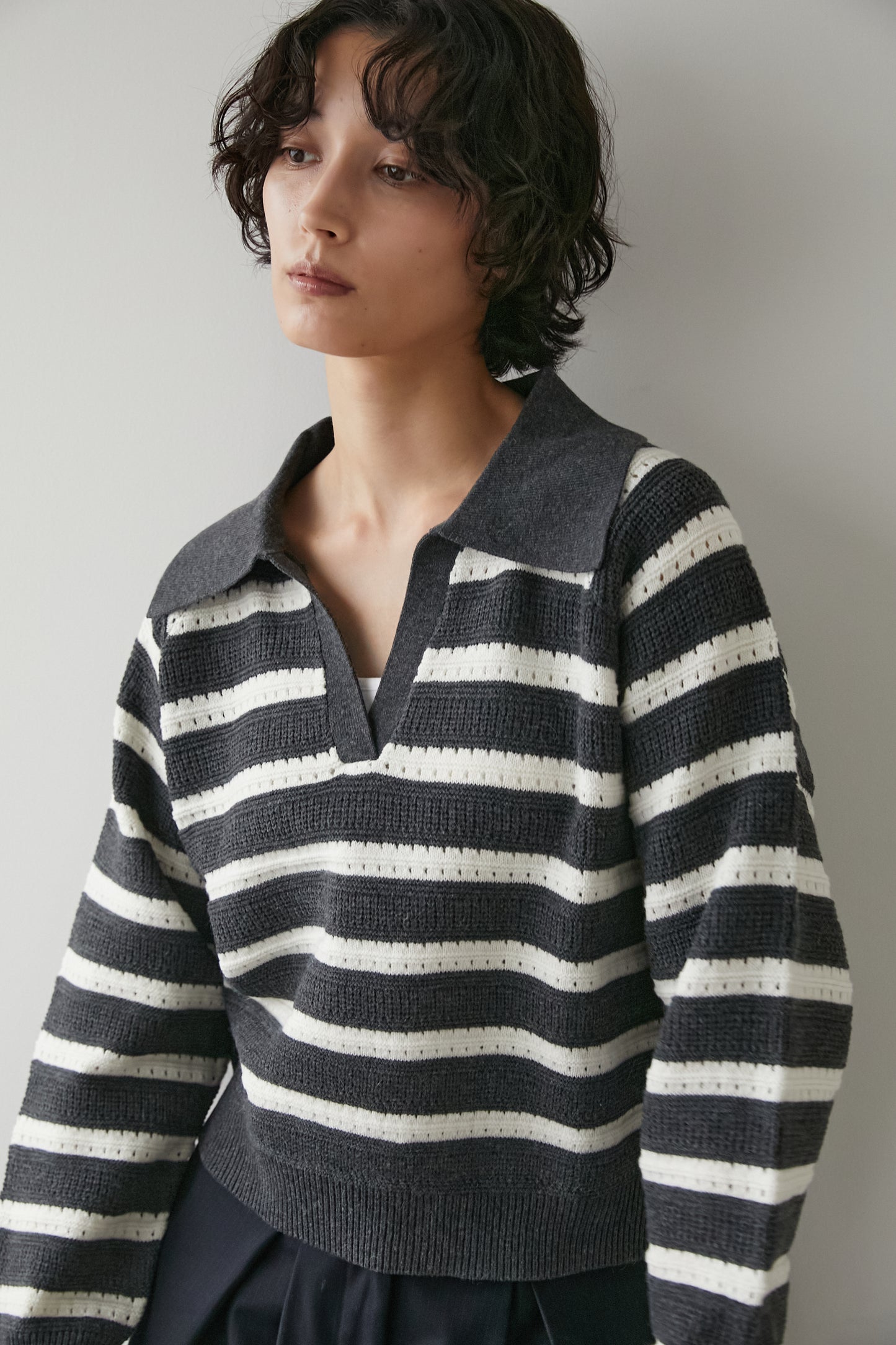 アイレットボーダーニット【GRAY】