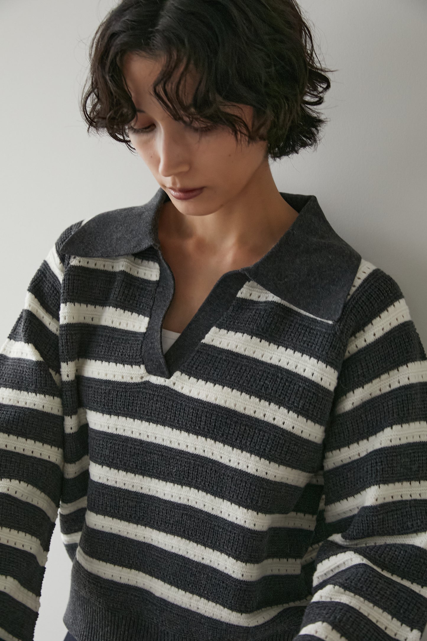 アイレットボーダーニット【GRAY】