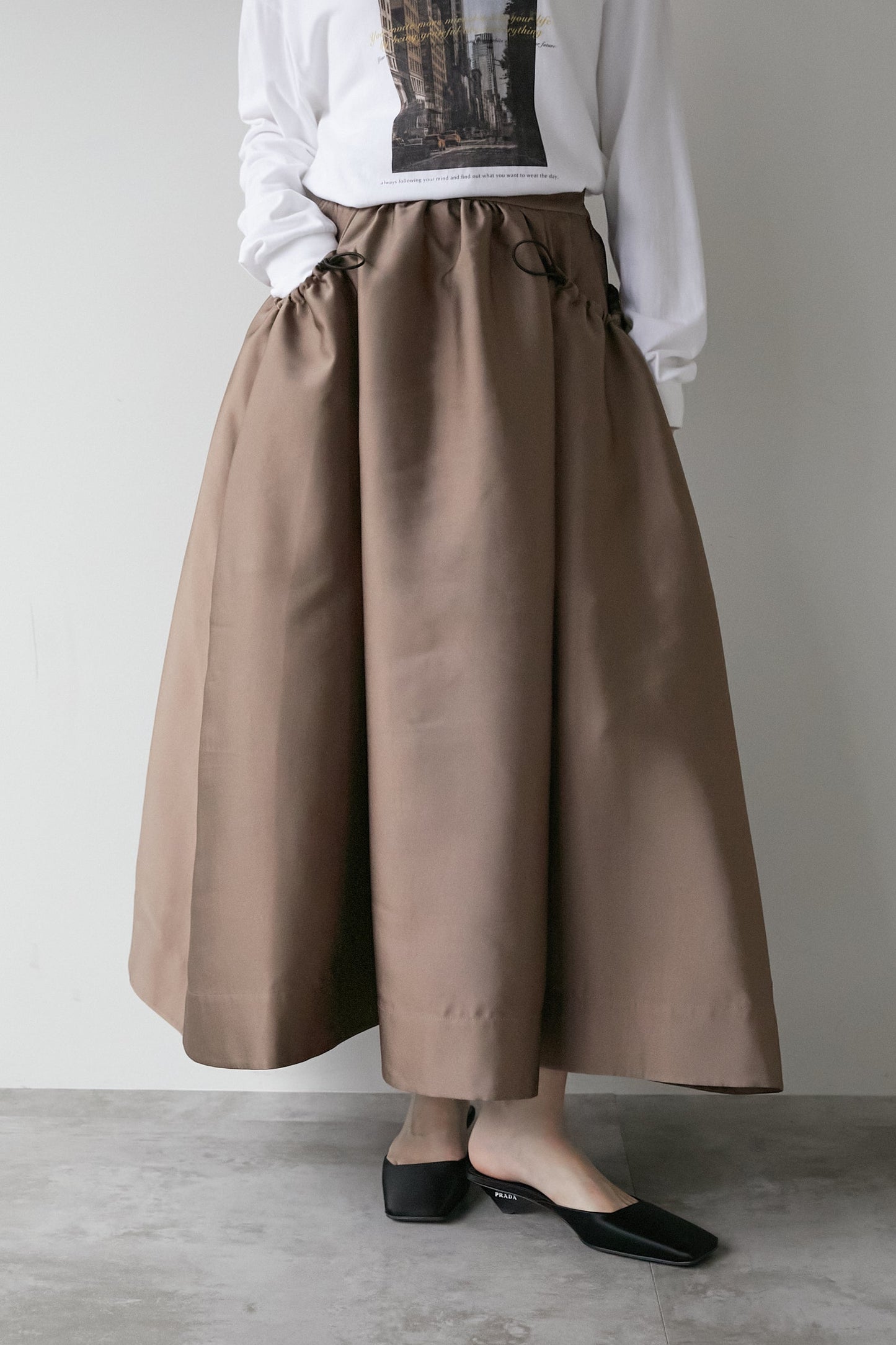 コードギャザースカート【BROWN】