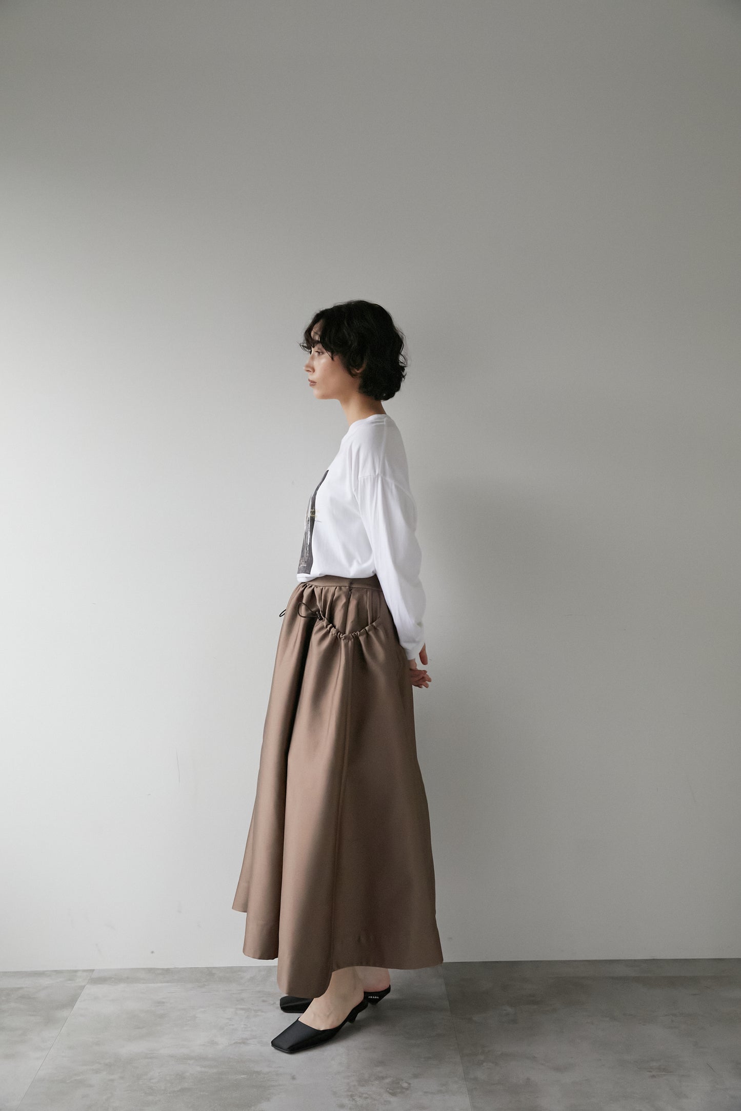 コードギャザースカート【BROWN】
