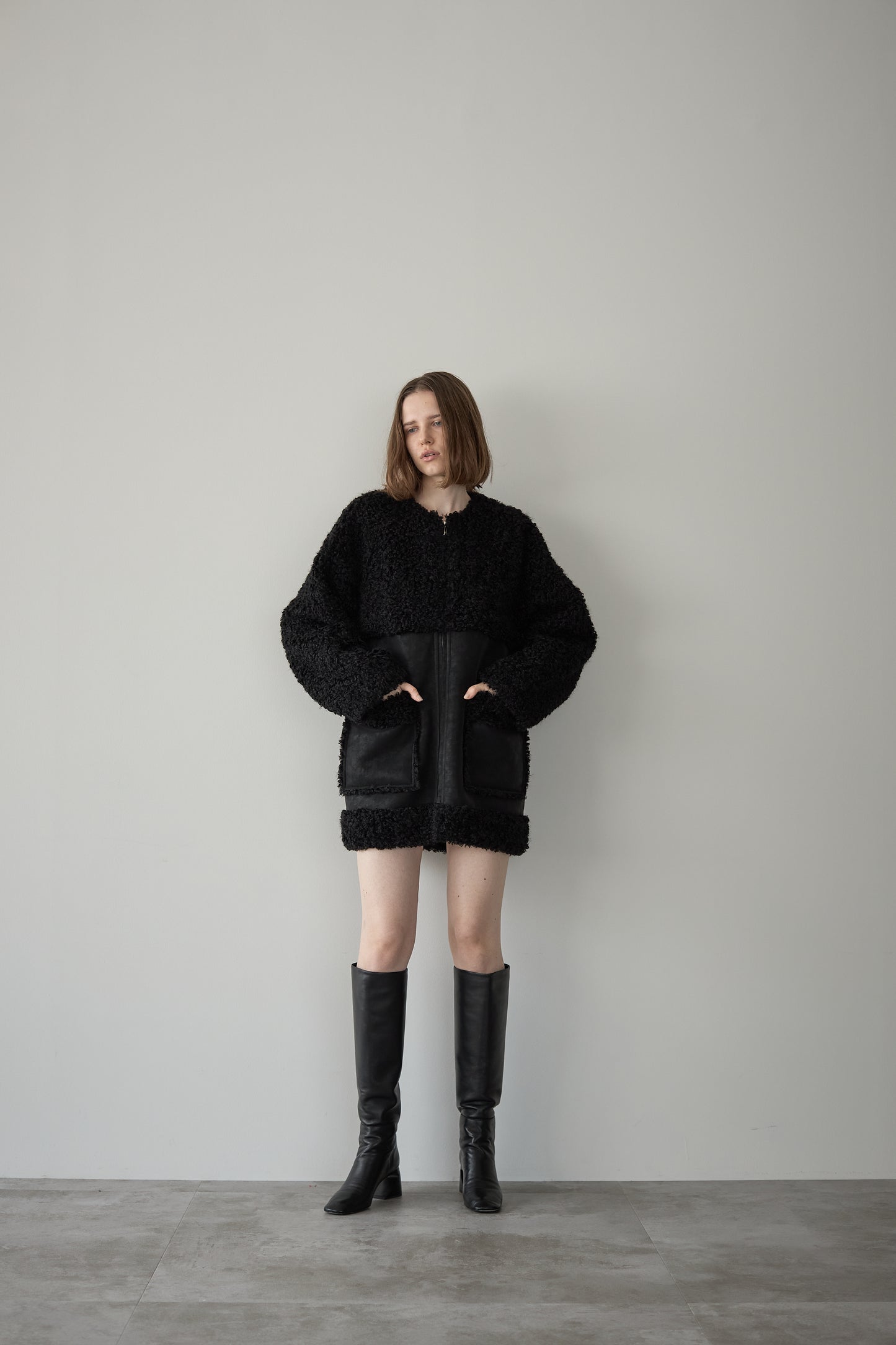 フェイクムートンアウター【BLACK】