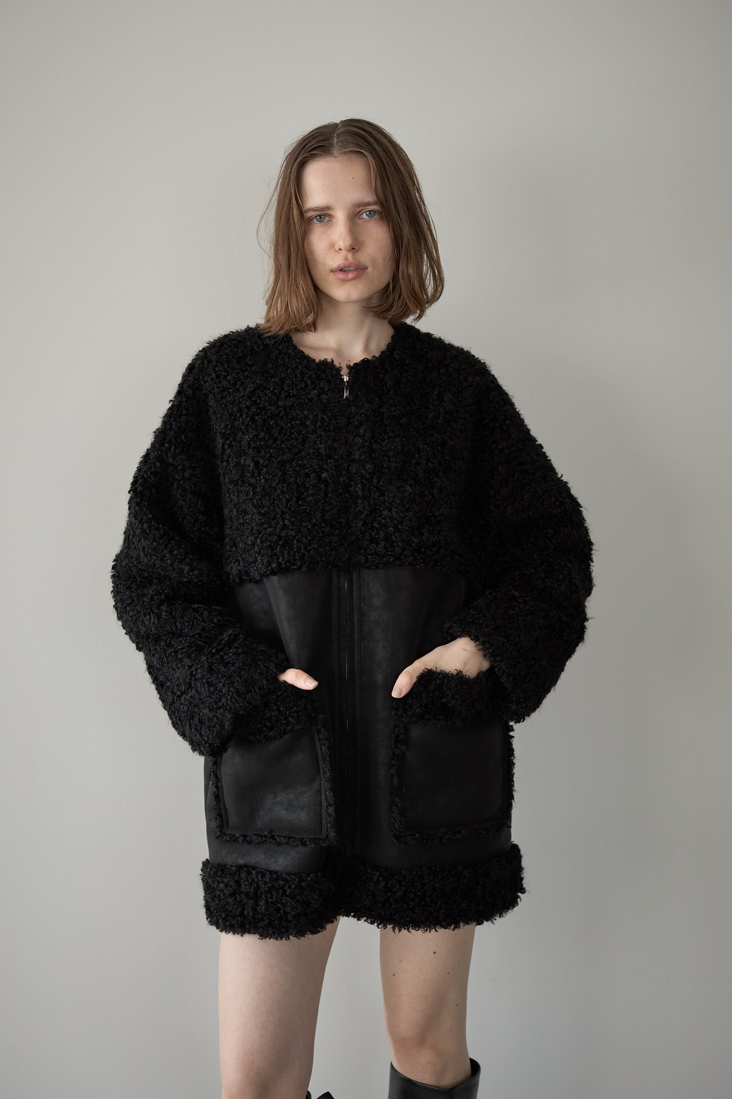 フェイクムートンアウター【BLACK】