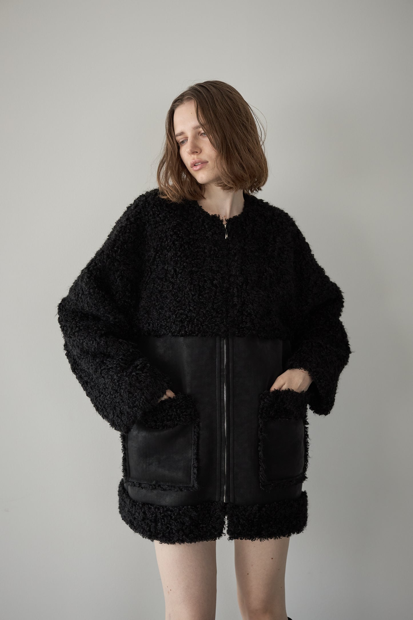 フェイクムートンアウター【BLACK】