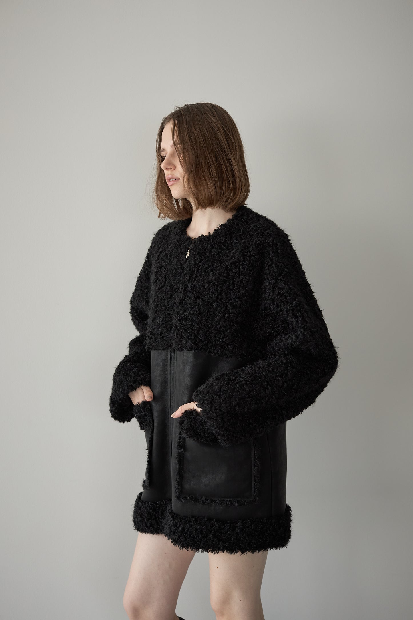 フェイクムートンアウター【BLACK】
