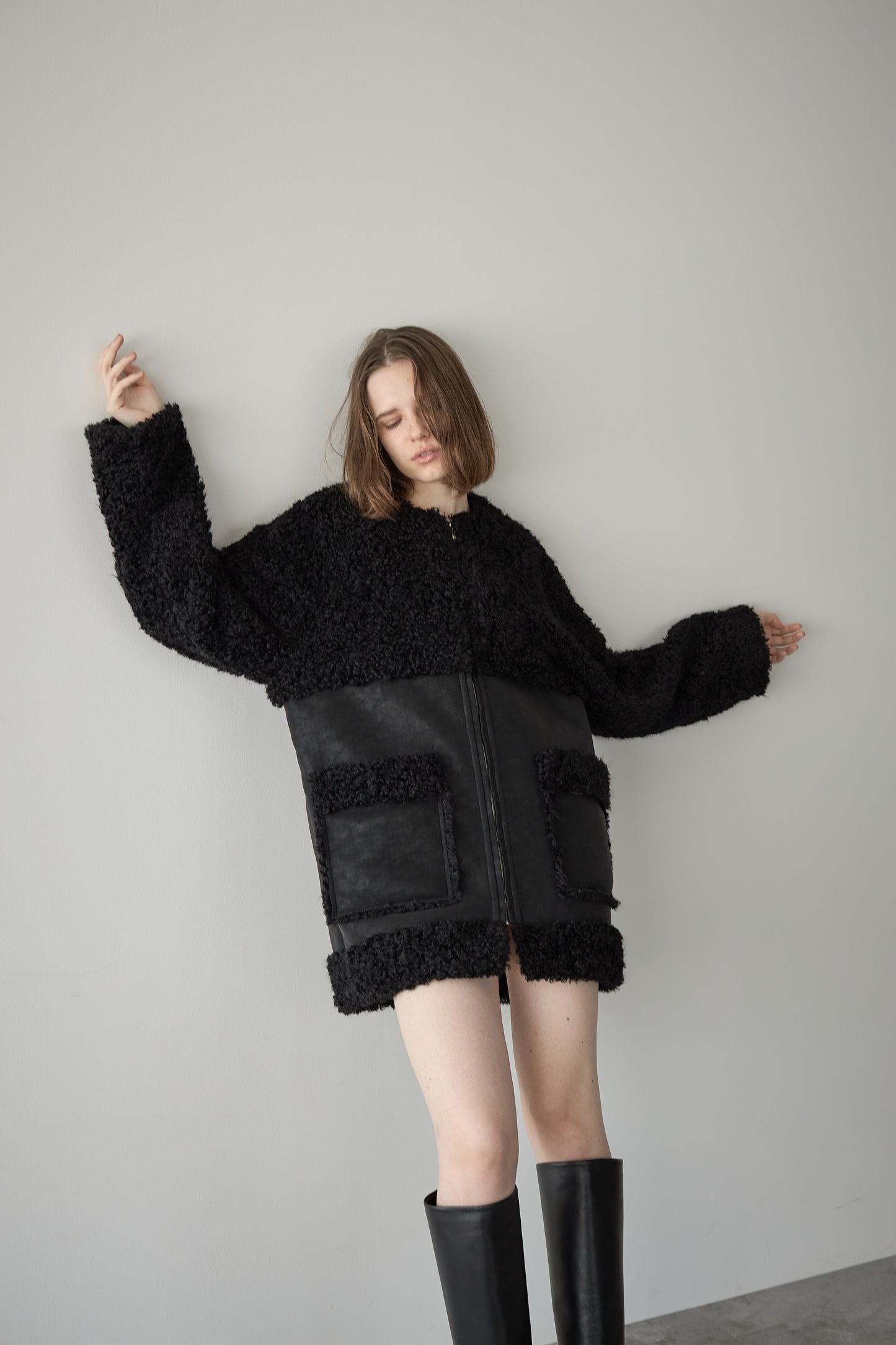 フェイクムートンアウター【BLACK】