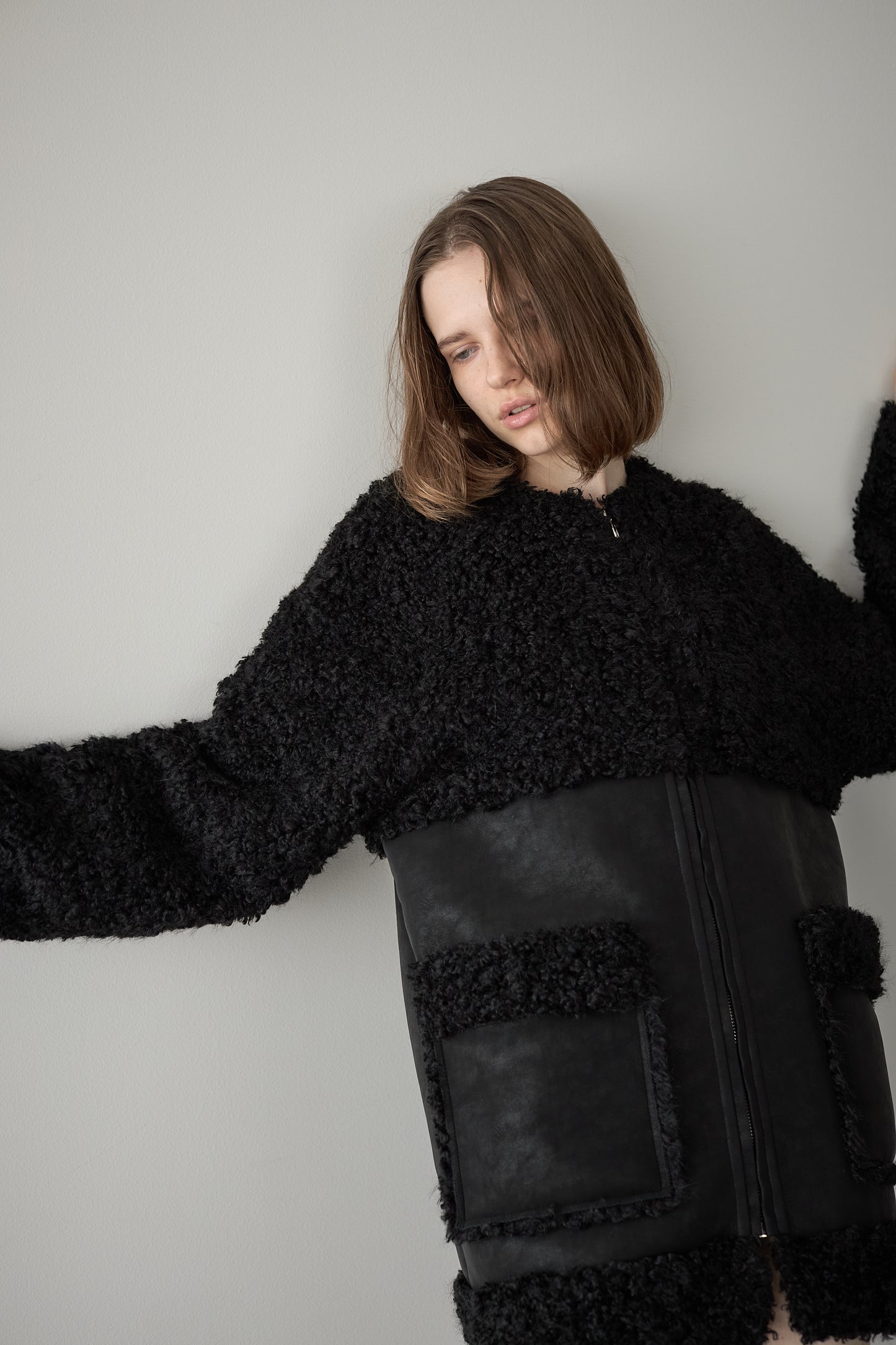 フェイクムートンアウター【BLACK】