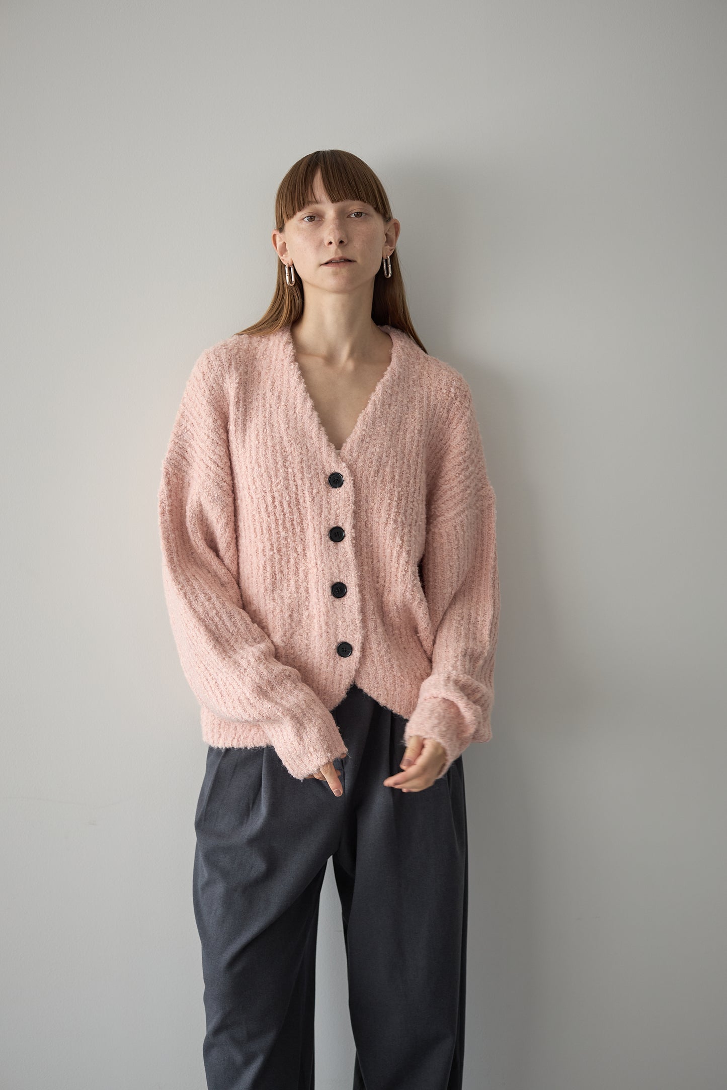 ロングブークレカーディガン【PINK】