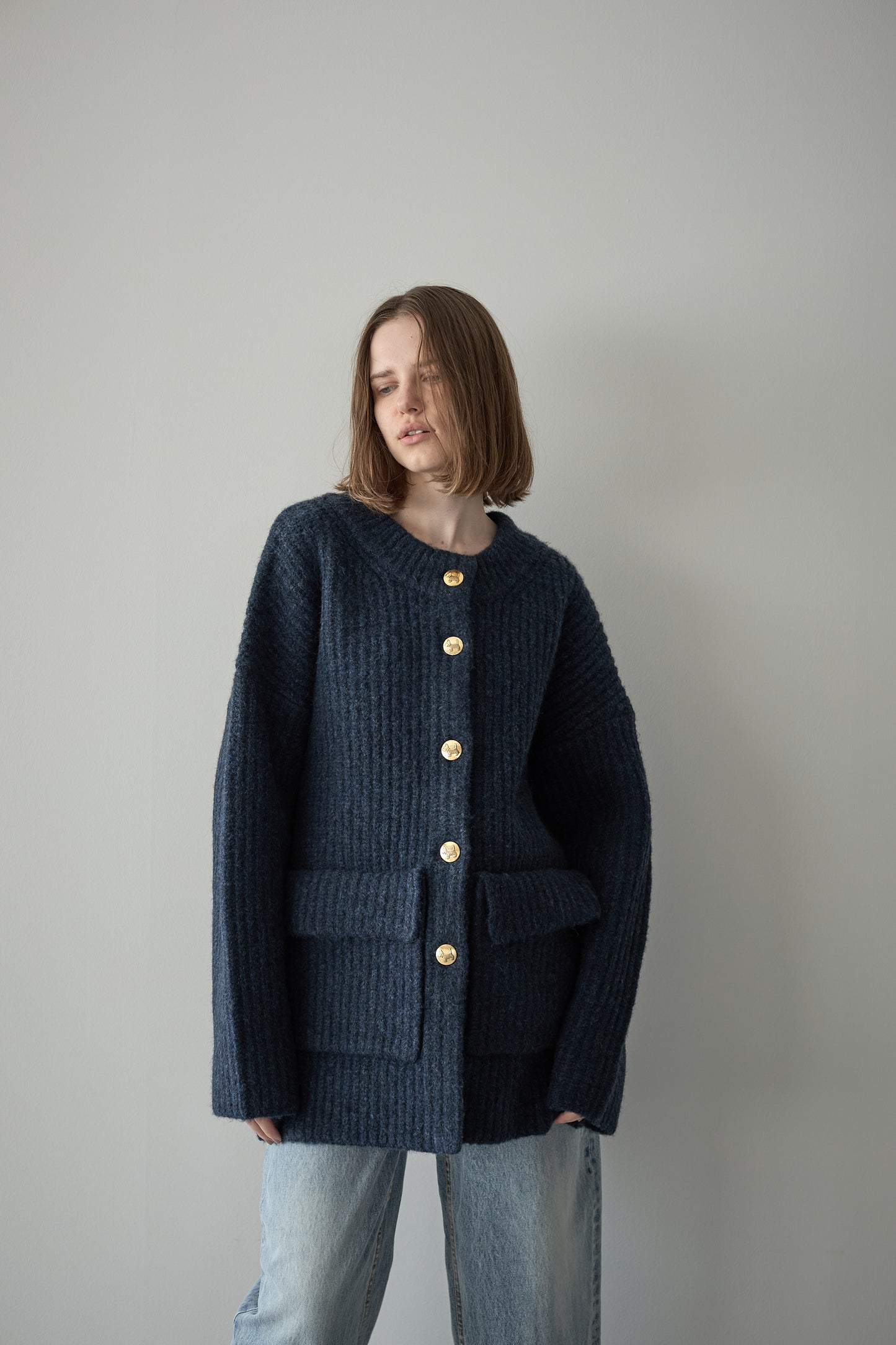 ドッグボタンニットコート【BLUE】