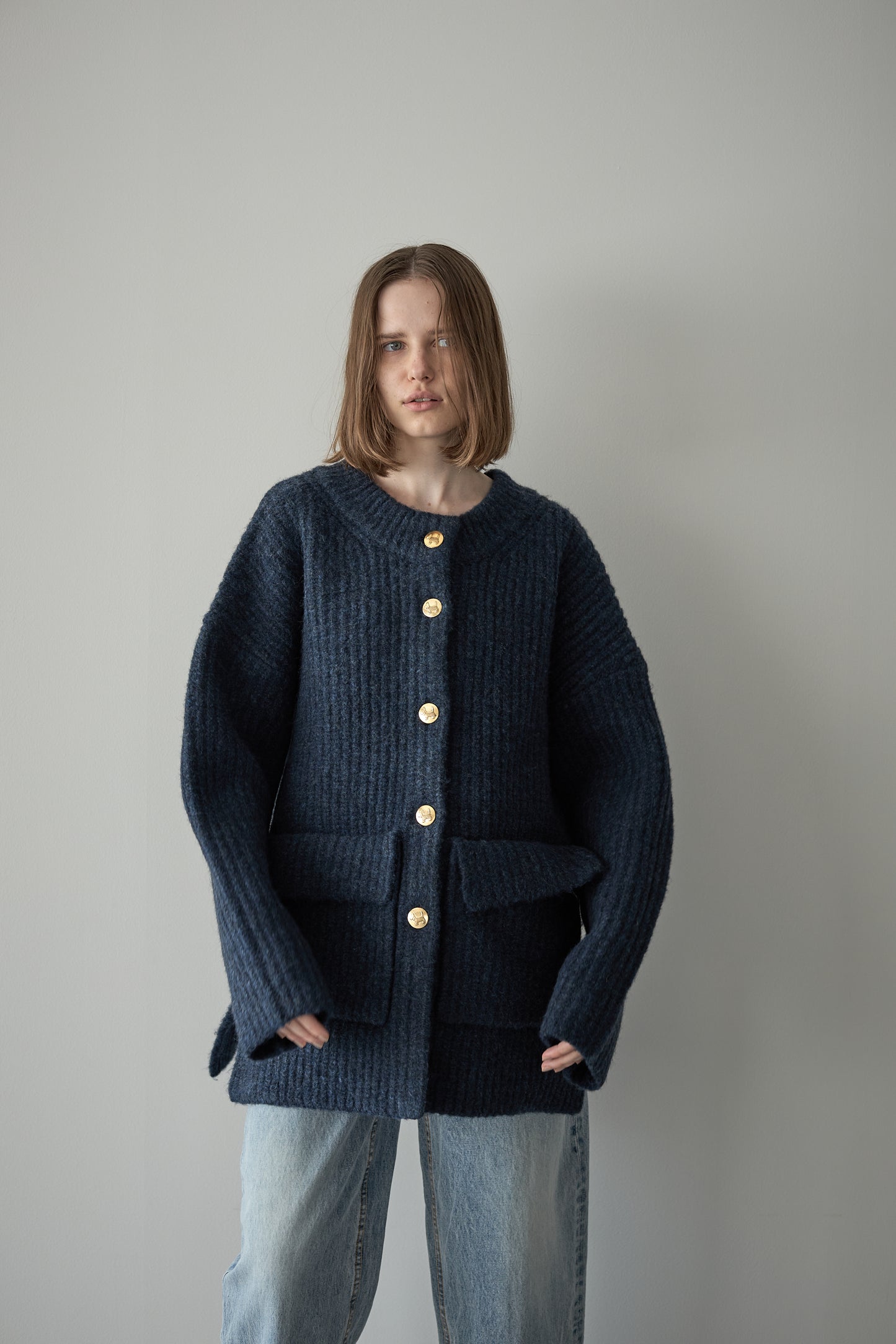 ドッグボタンニットコート【BLUE】