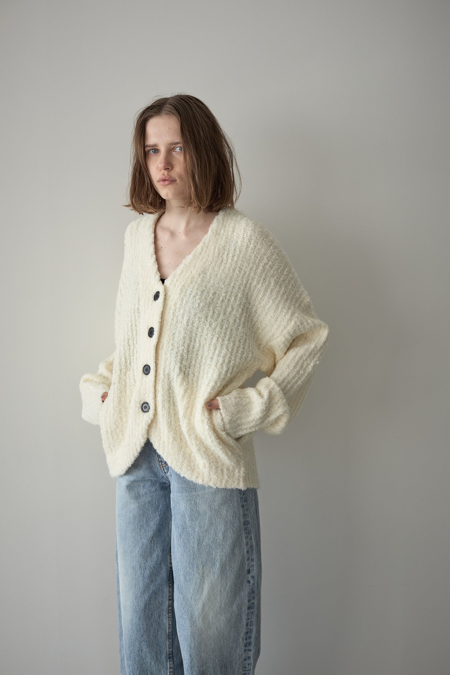 ロングブークレカーディガン【WHITE】