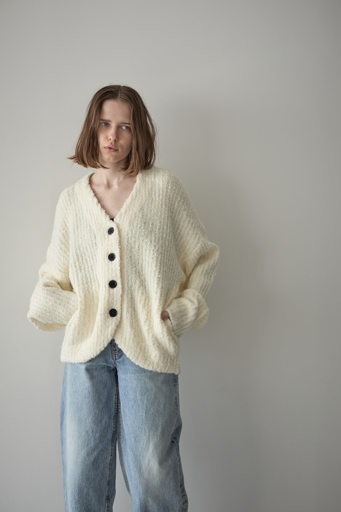 ロングブークレカーディガン【WHITE】