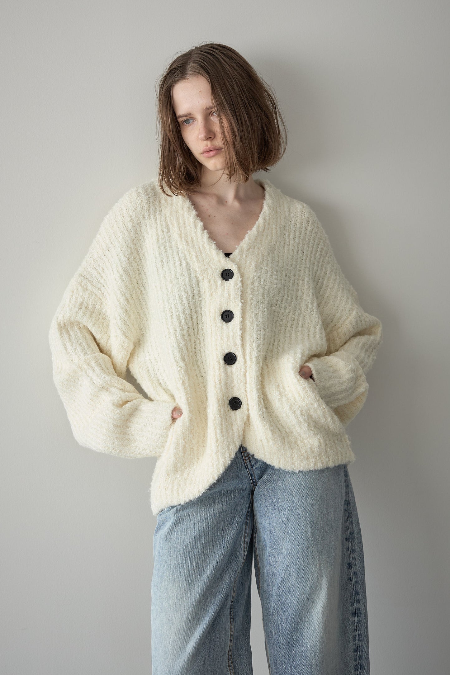 ロングブークレカーディガン【WHITE】