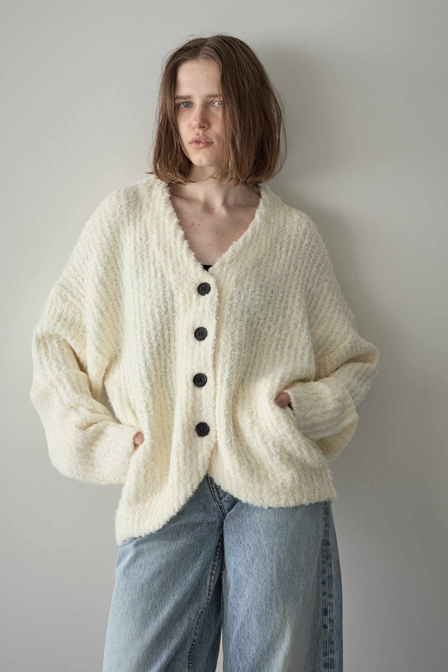 ロングブークレカーディガン【WHITE】