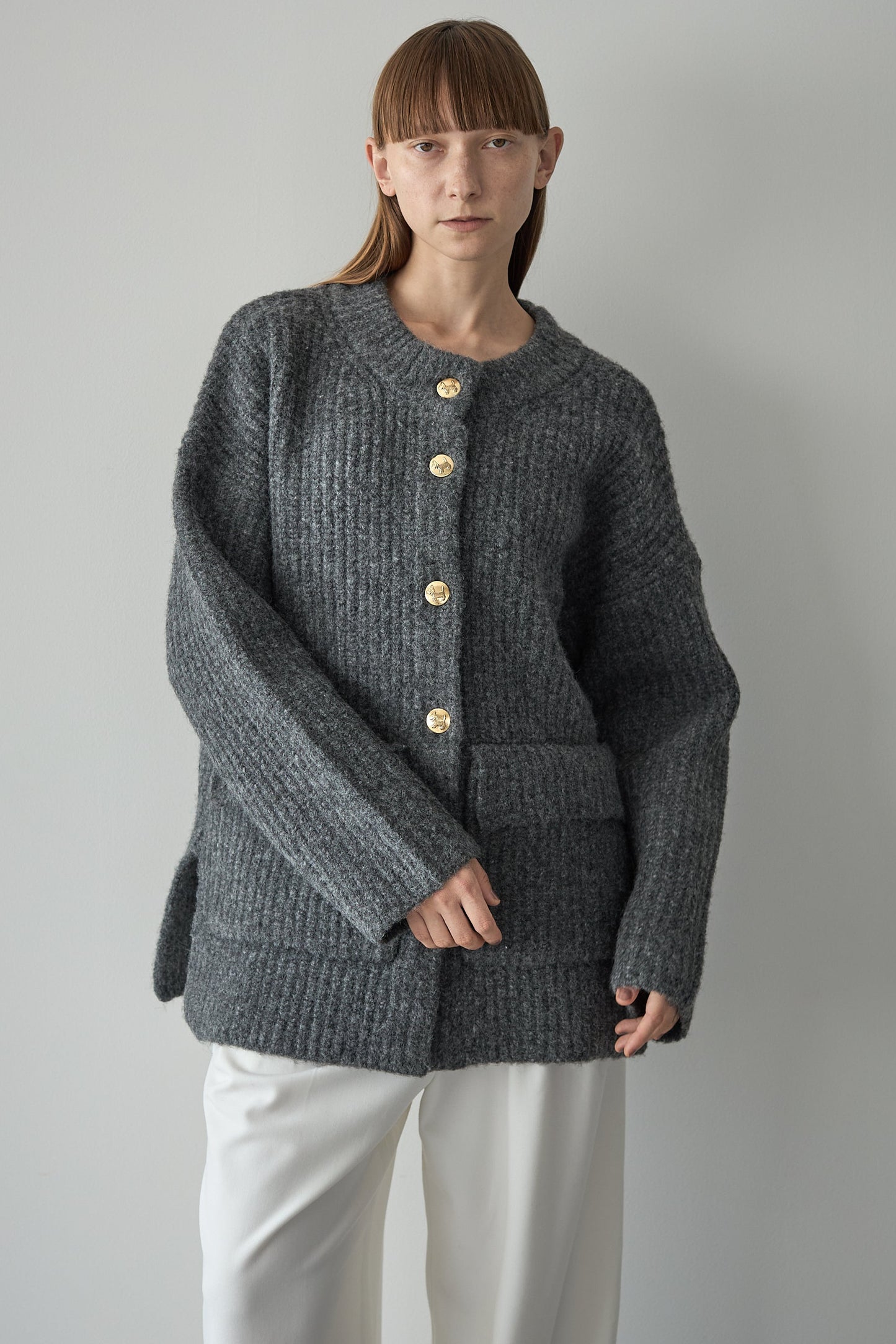 ドッグボタンニットコート【GRAY】