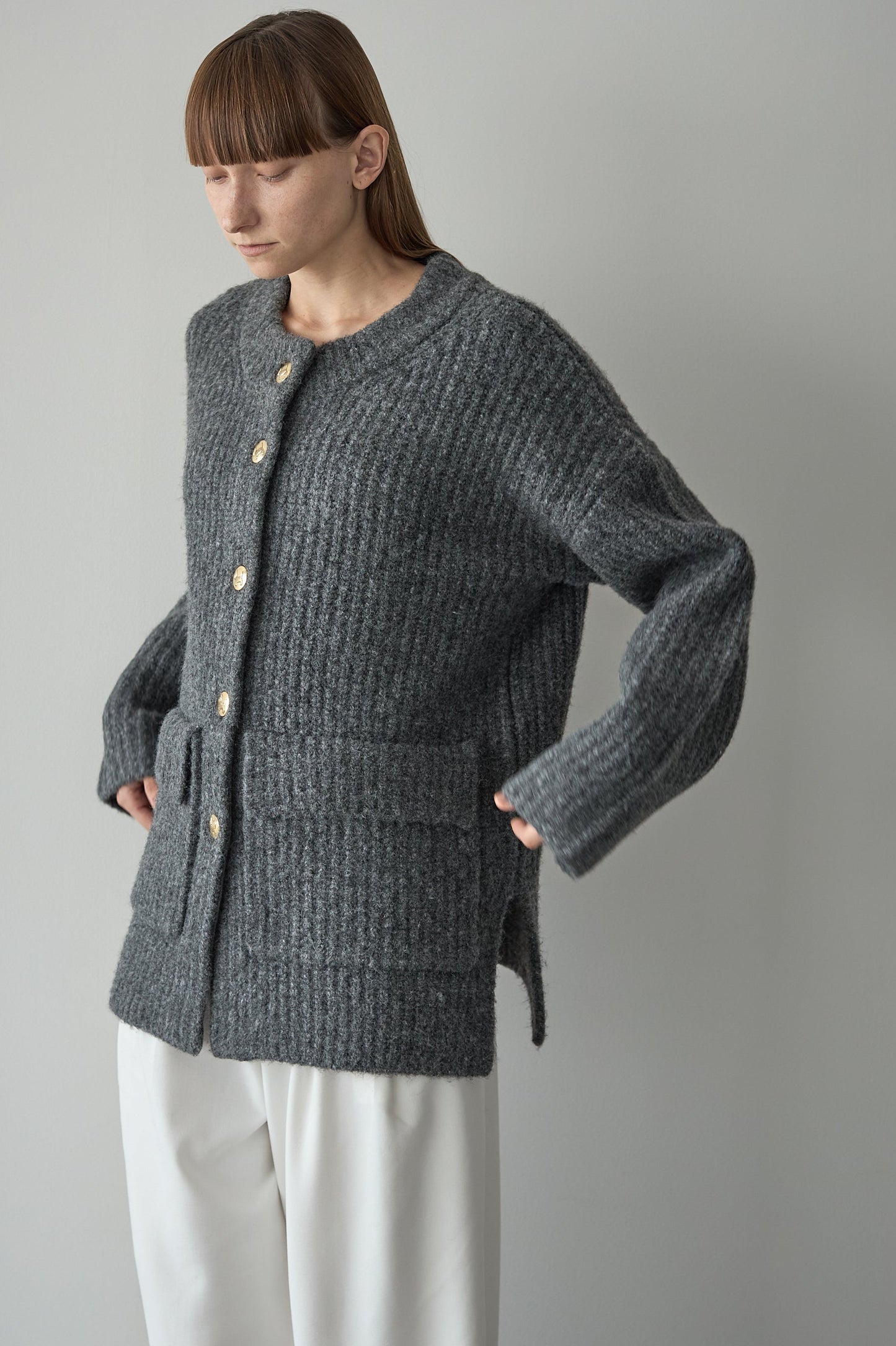 ドッグボタンニットコート【GRAY】