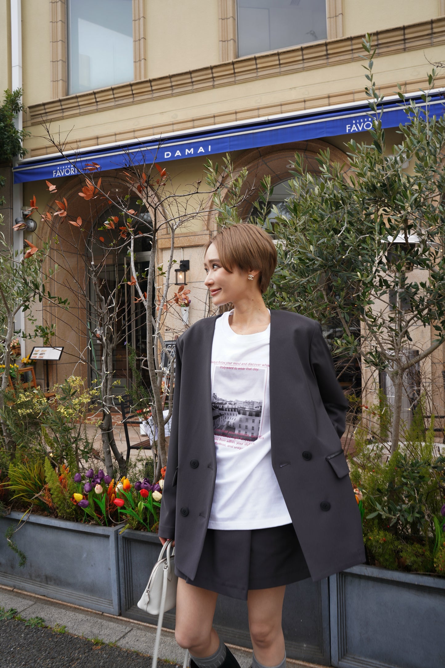 ノーカラージャケット【GRAY】