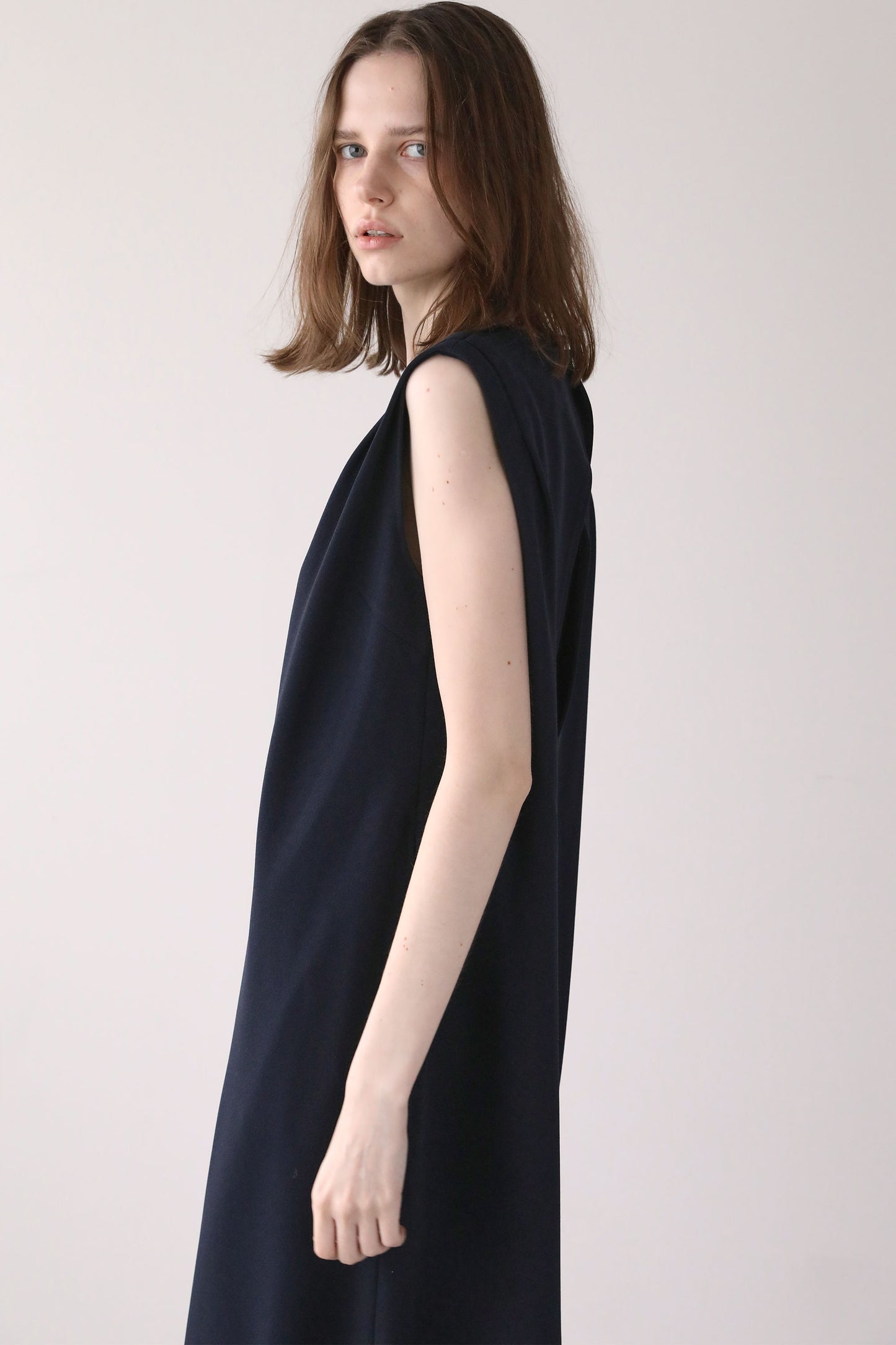 ジョーゼットノースリーブワンピース【NAVY】