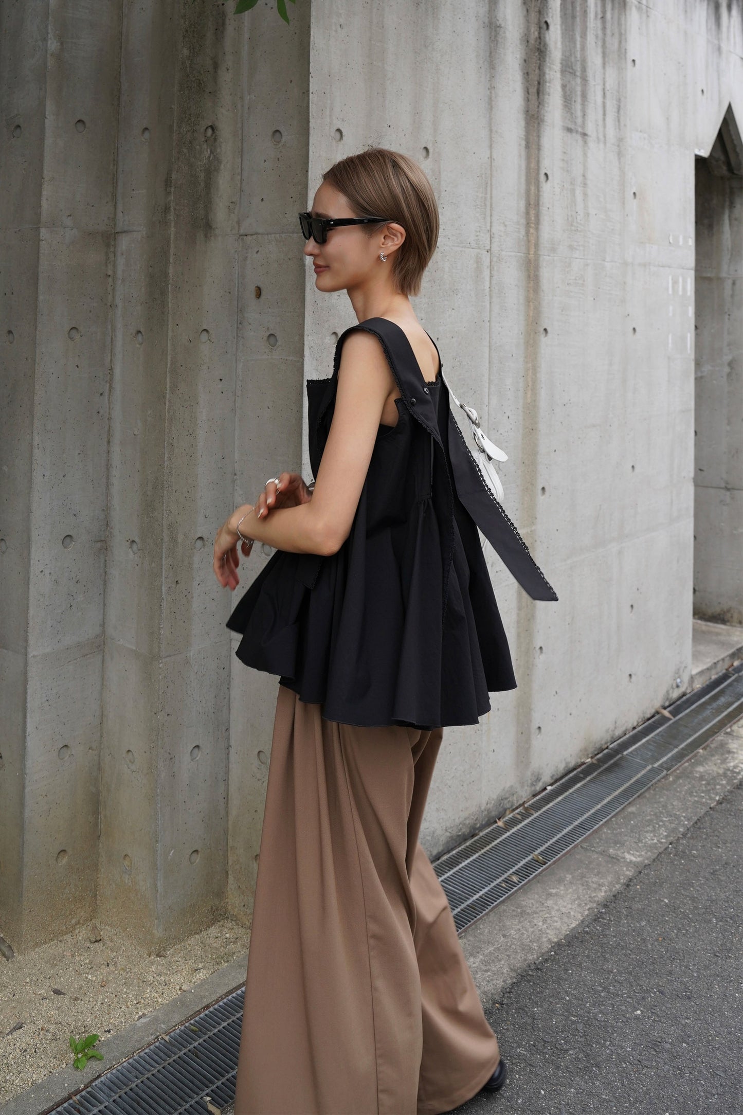 レースタックブラウス【BLACK】