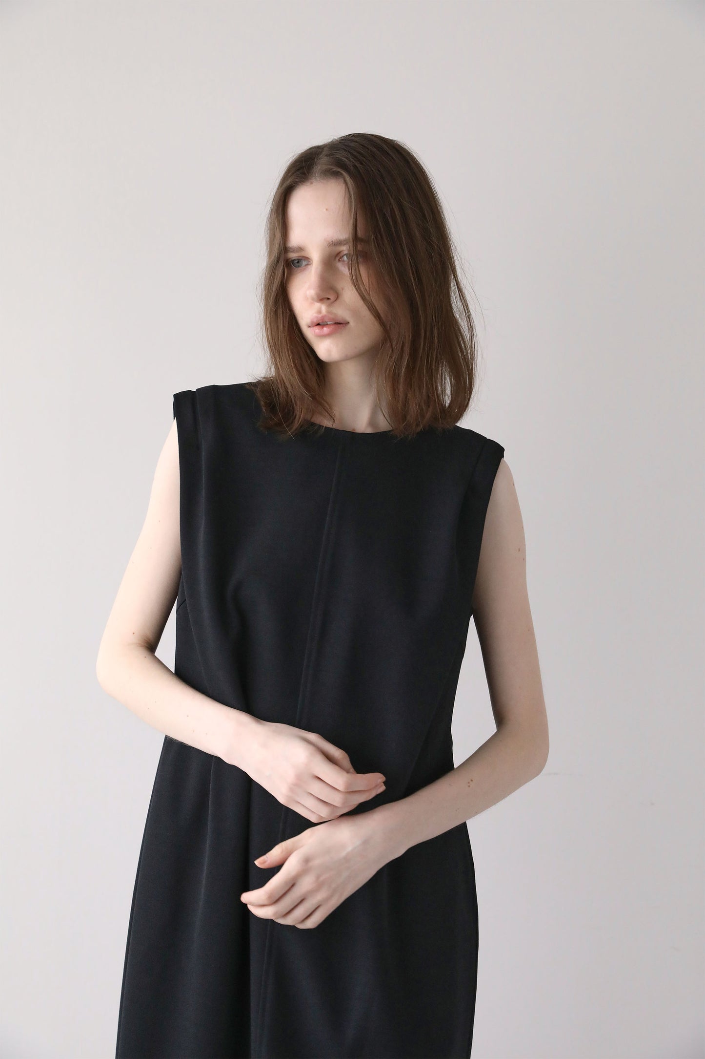 ジョーゼットノースリーブワンピース【BLACK】