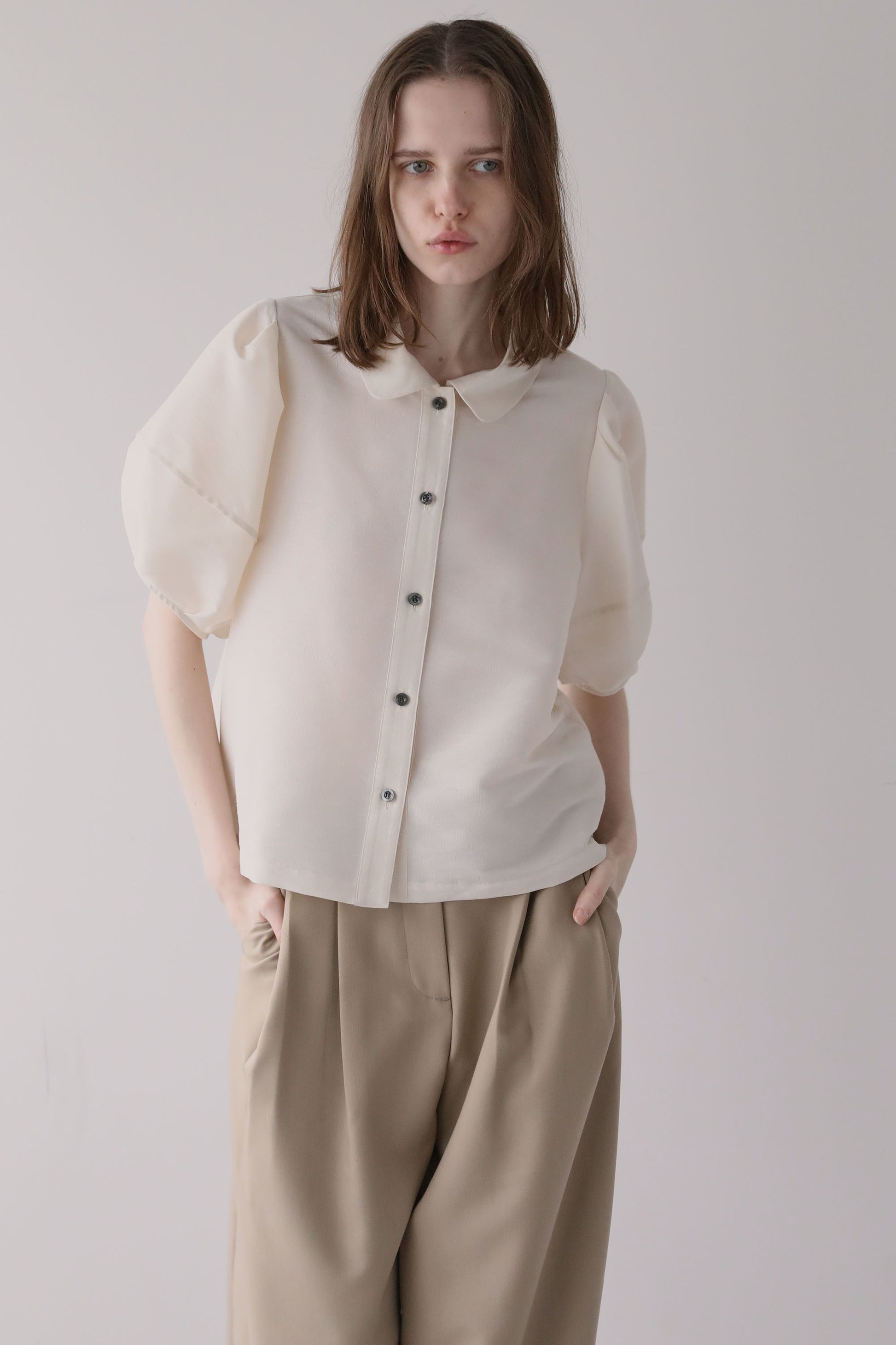 ハーフスリーブスラブブラウス【WHITE】 – ELLIE