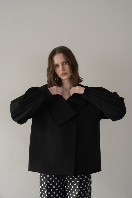 アシメントリーカラーブラウス【BLACK】