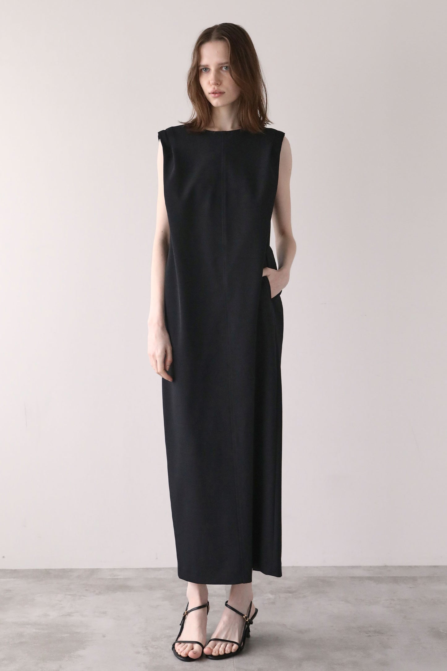 ジョーゼットノースリーブワンピース【BLACK】