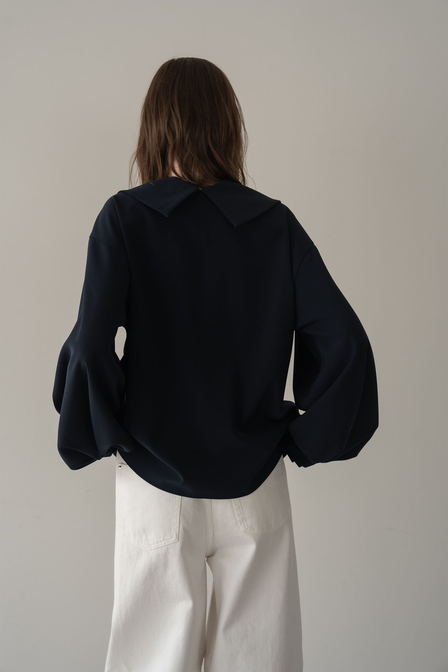 アシメントリーカラーブラウス【NAVY】