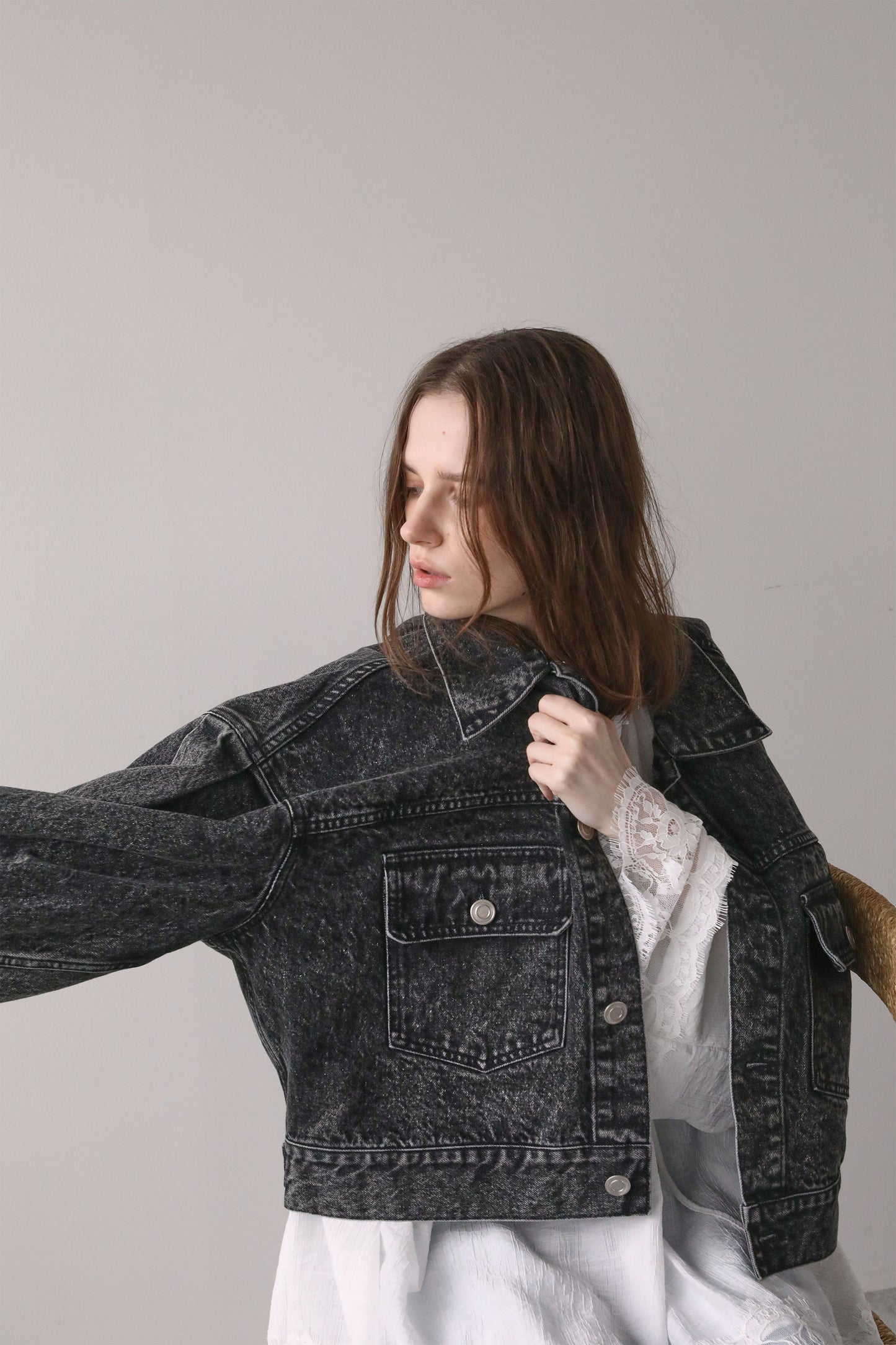 ショートデニムジャケット【GRAY】