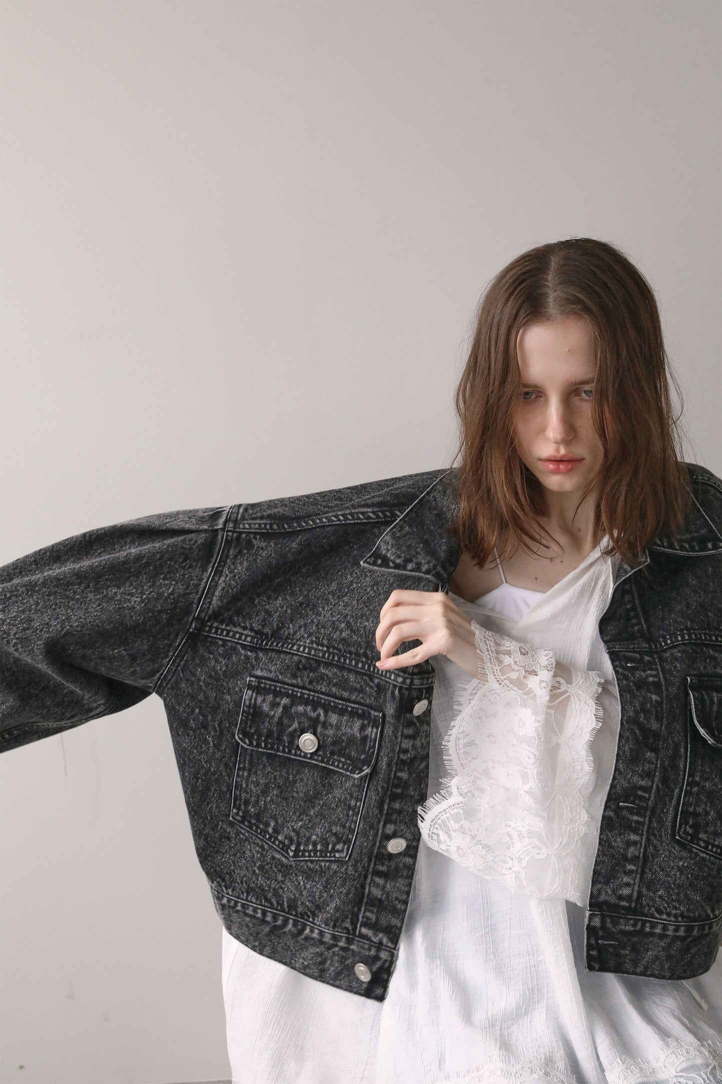 ショートデニムジャケット【GRAY】