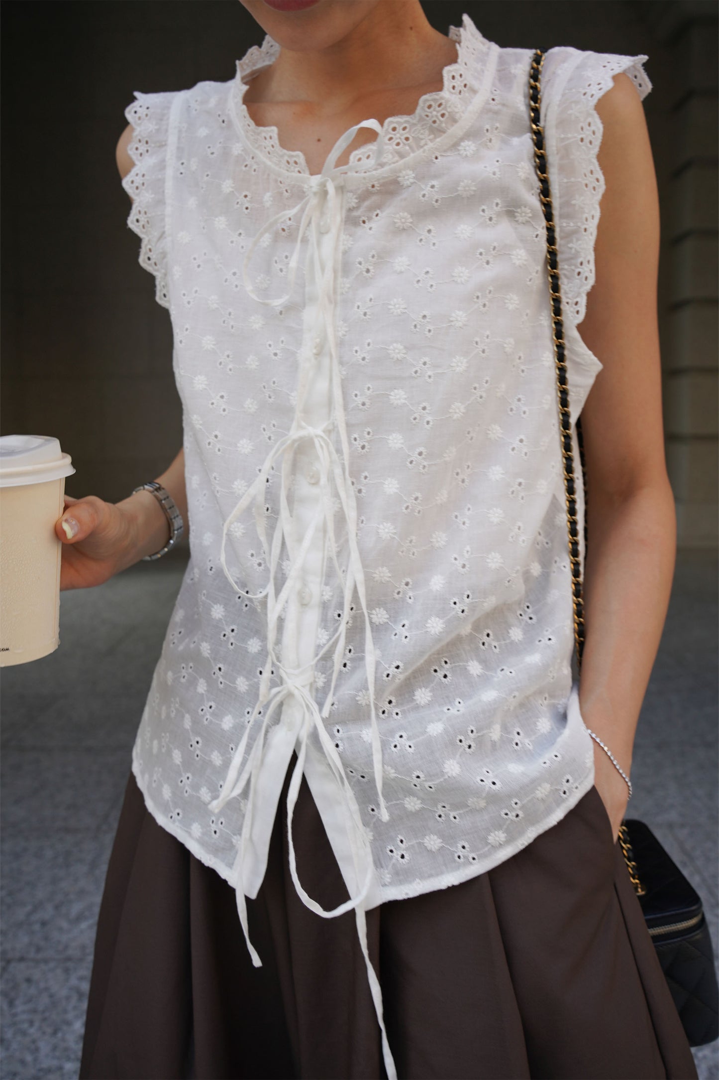 フロントリボントップス【WHITE】