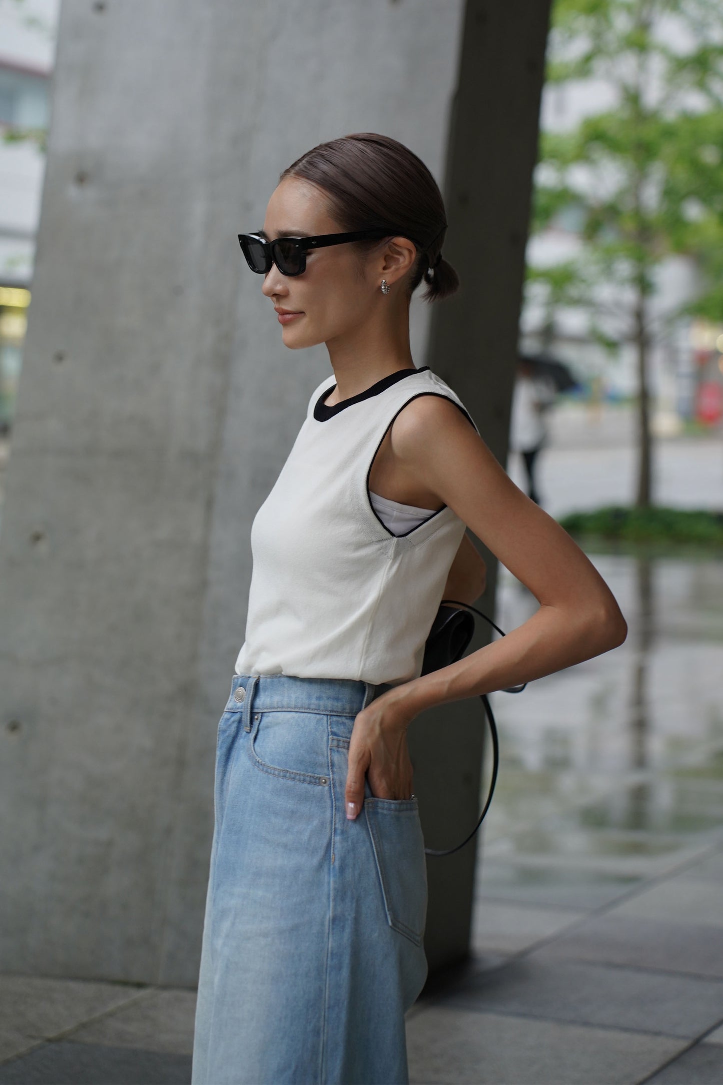 バイカラーネックニット【WHITE】