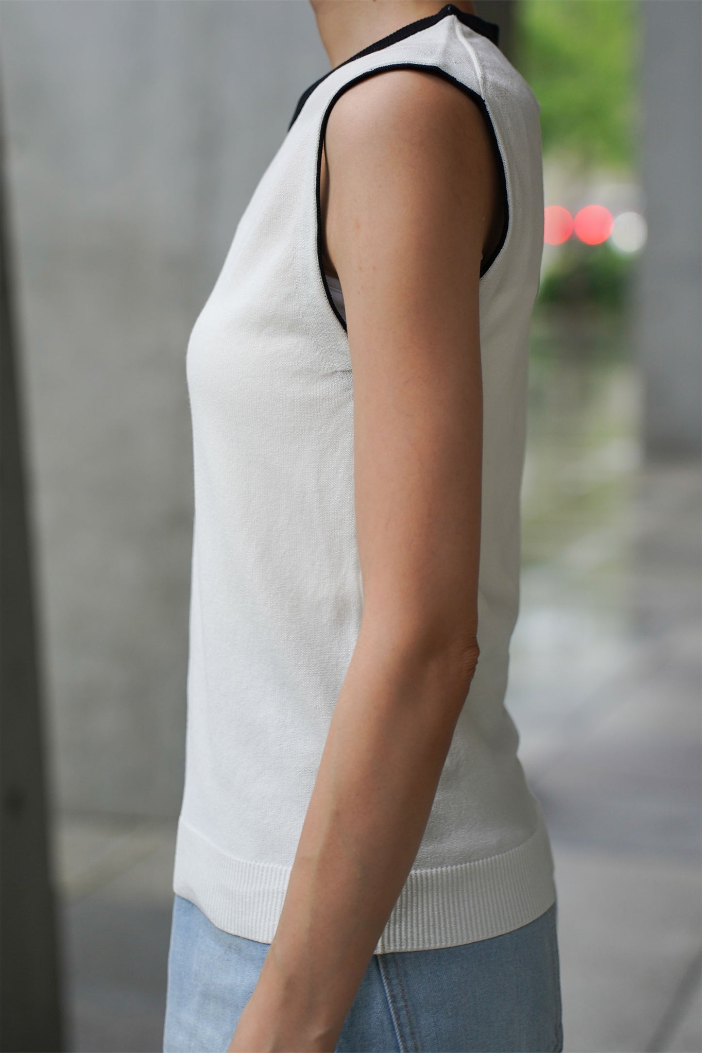 バイカラーネックニット【WHITE】