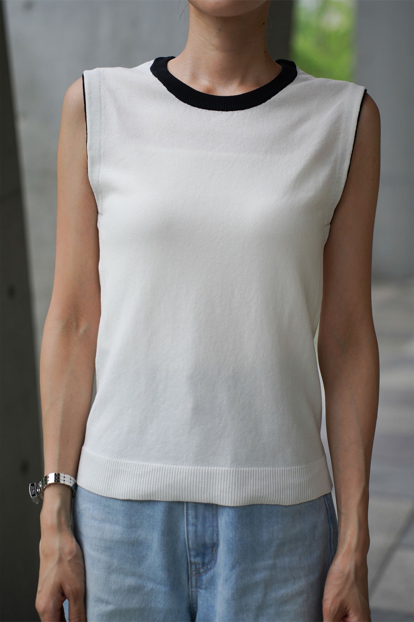 バイカラーネックニット【WHITE】