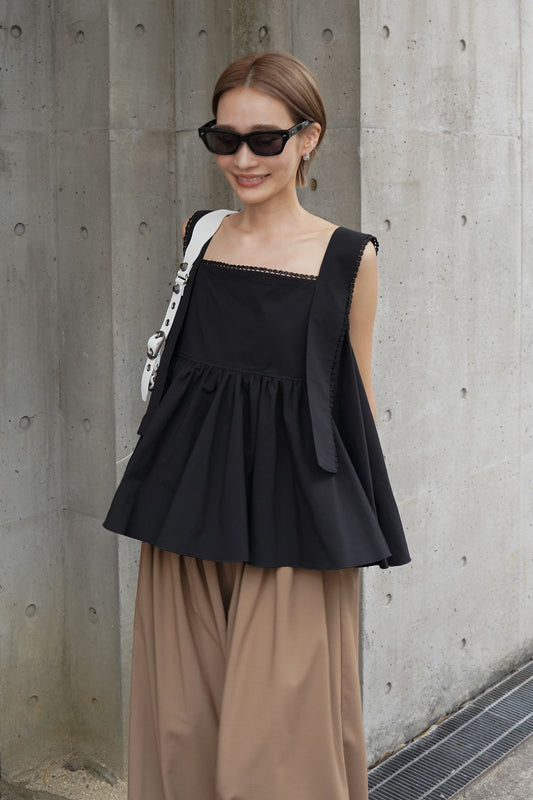 レースタックブラウス【BLACK】