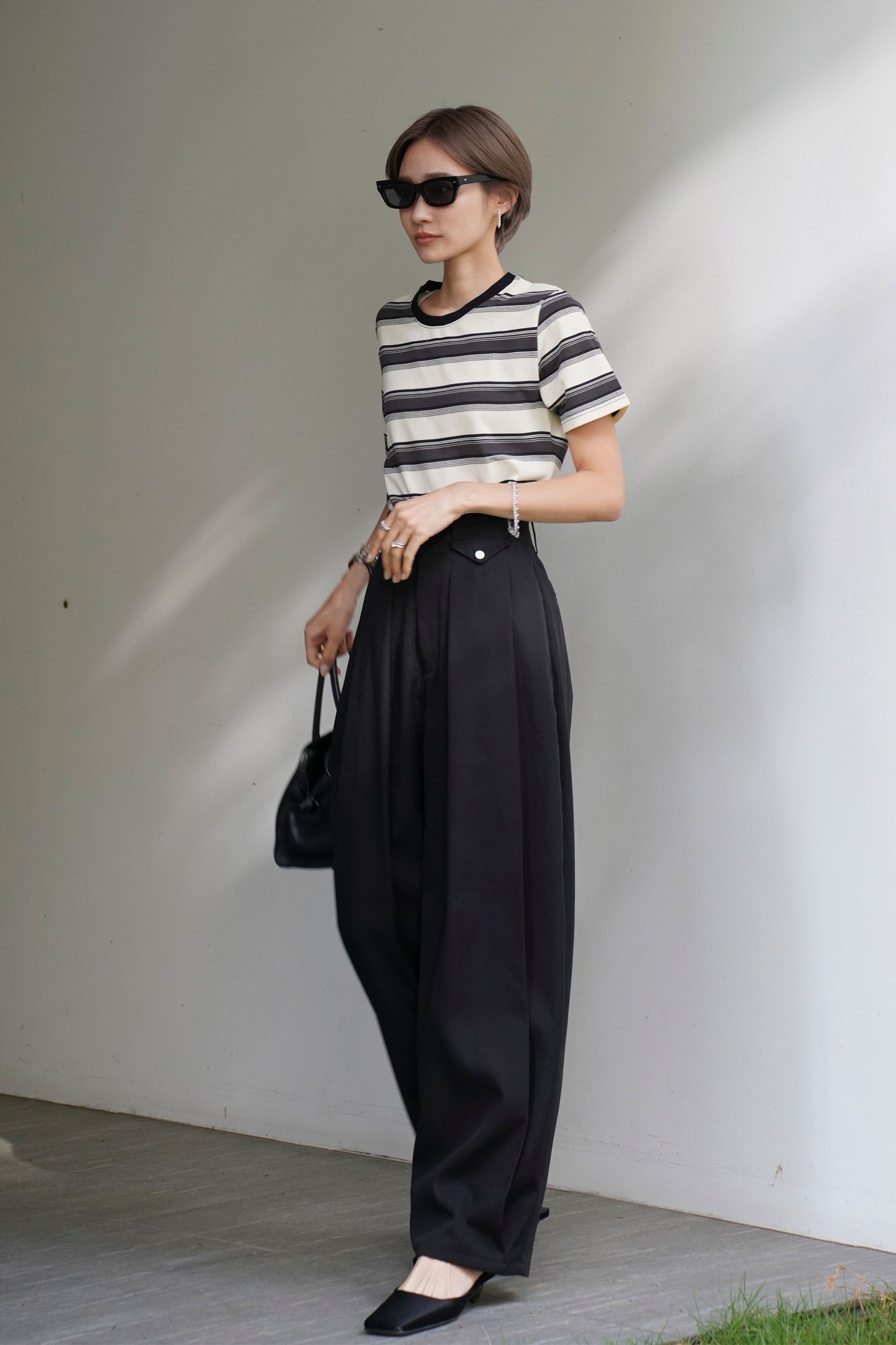 コンパクトボーダーTEE【BLACK】