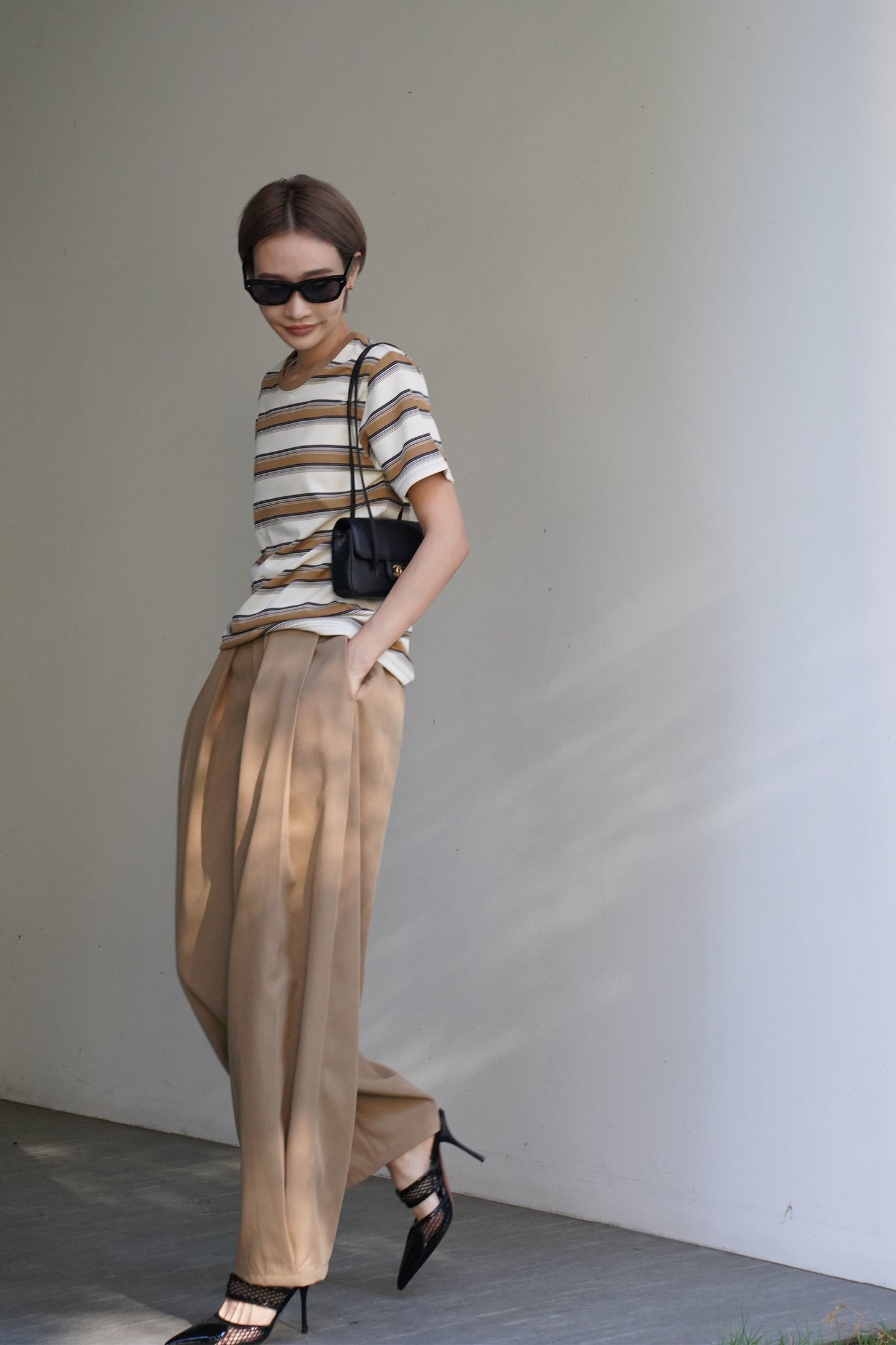 コンパクトボーダーTEE【BEIGE】