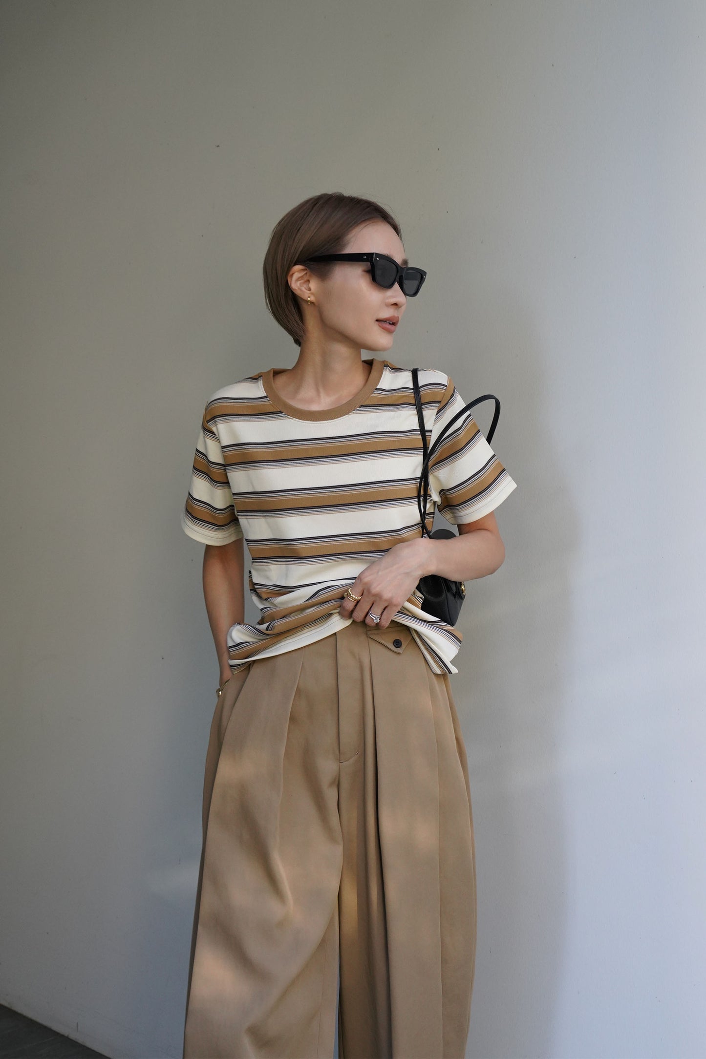 コンパクトボーダーTEE【BEIGE】