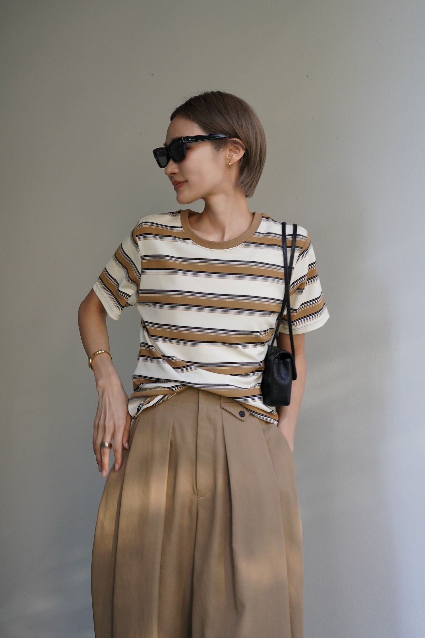 コンパクトボーダーTEE【BEIGE】